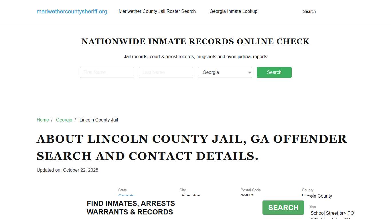 Lincoln County Jail, GA Offender Search, Contacts.