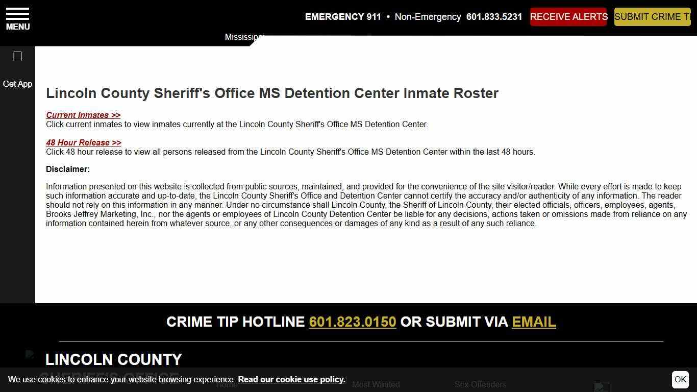 Inmate Roster Disclaimer | Lincoln County Sheriff's Office